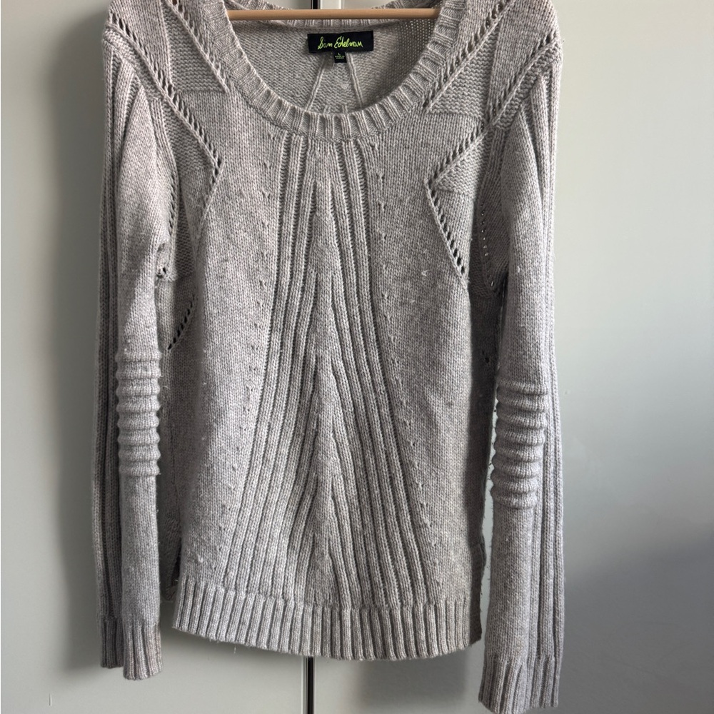 Sam Edelman Gray Scoop Neck Sweater with Ribbed Detailing